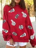 Women's Sequin Red Football Themed Sweatshirt