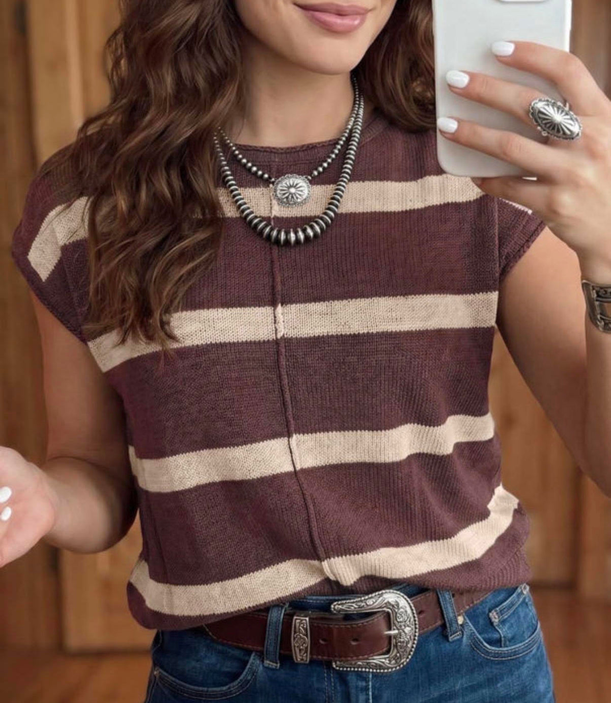 Women's Brown and Cream Sweater