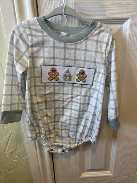 Kid's Embroidered Sage Green Gingerbread Bubble