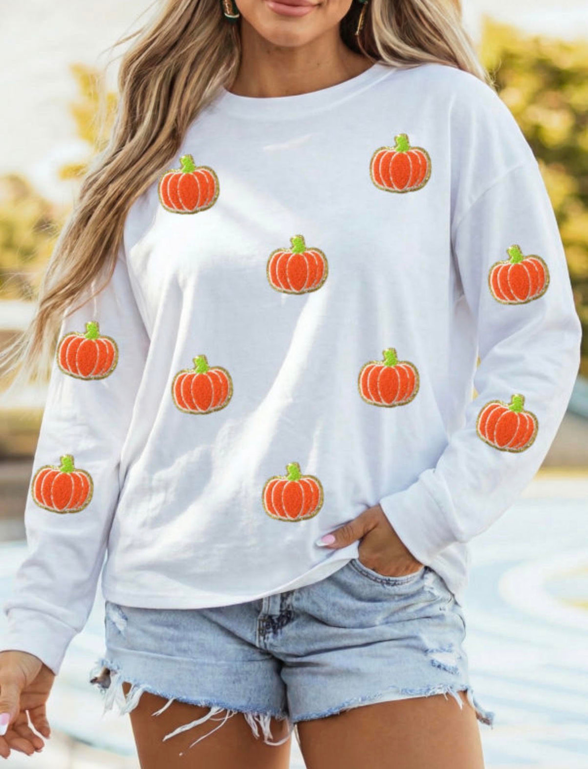 Women's White Pumpkin Sweatshirt