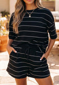 Black and white stripe shorts set