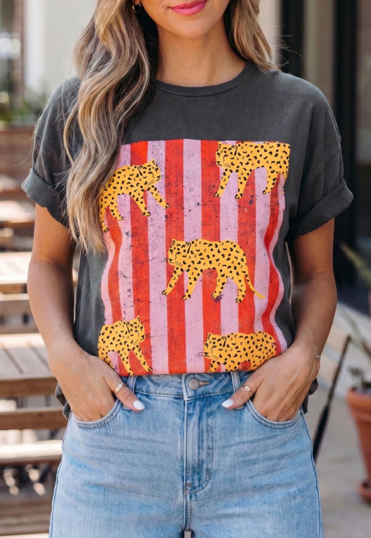 Women's Black Tee with Cheetah