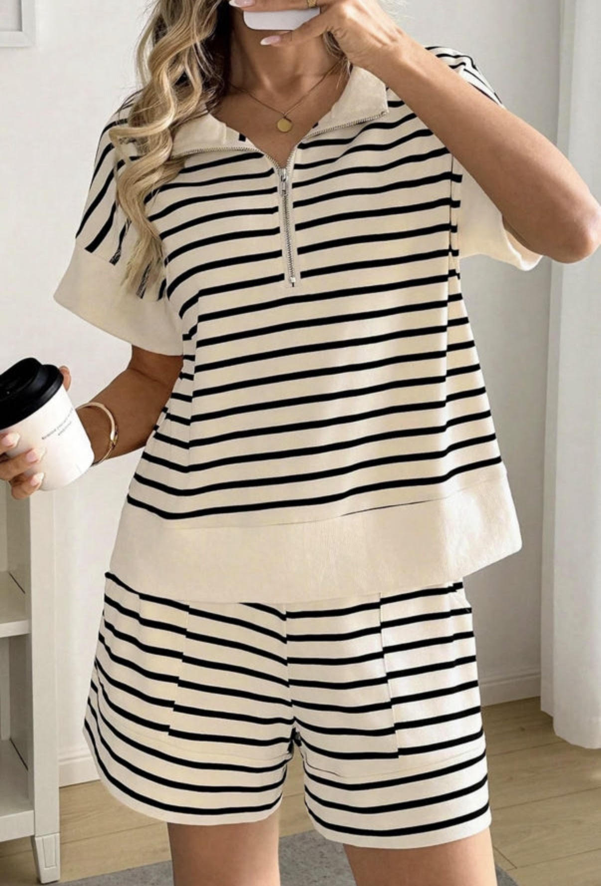 Women's Cream and Black Set with Zipper