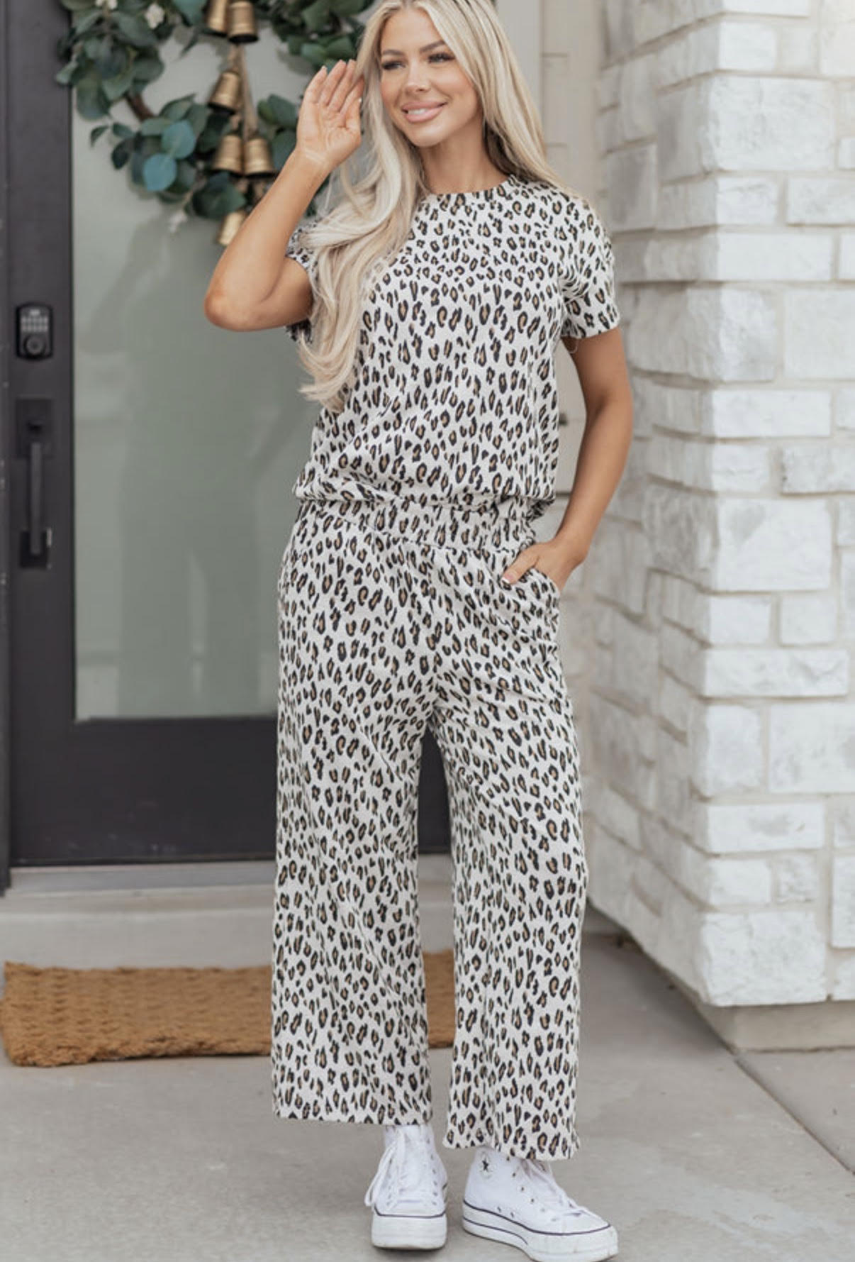 Women's Cheetah Short Sleeve Pant Set