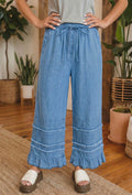 Wide leg ruffle jeans