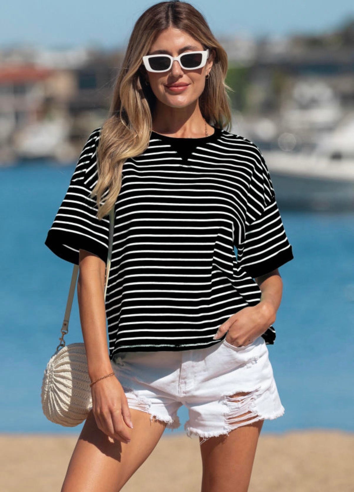 Women's Black and White Striped Shirt