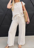 Women's White and Mushroom Striped Set