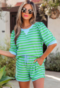 Women's Blue and Green Puff Sleeve Set