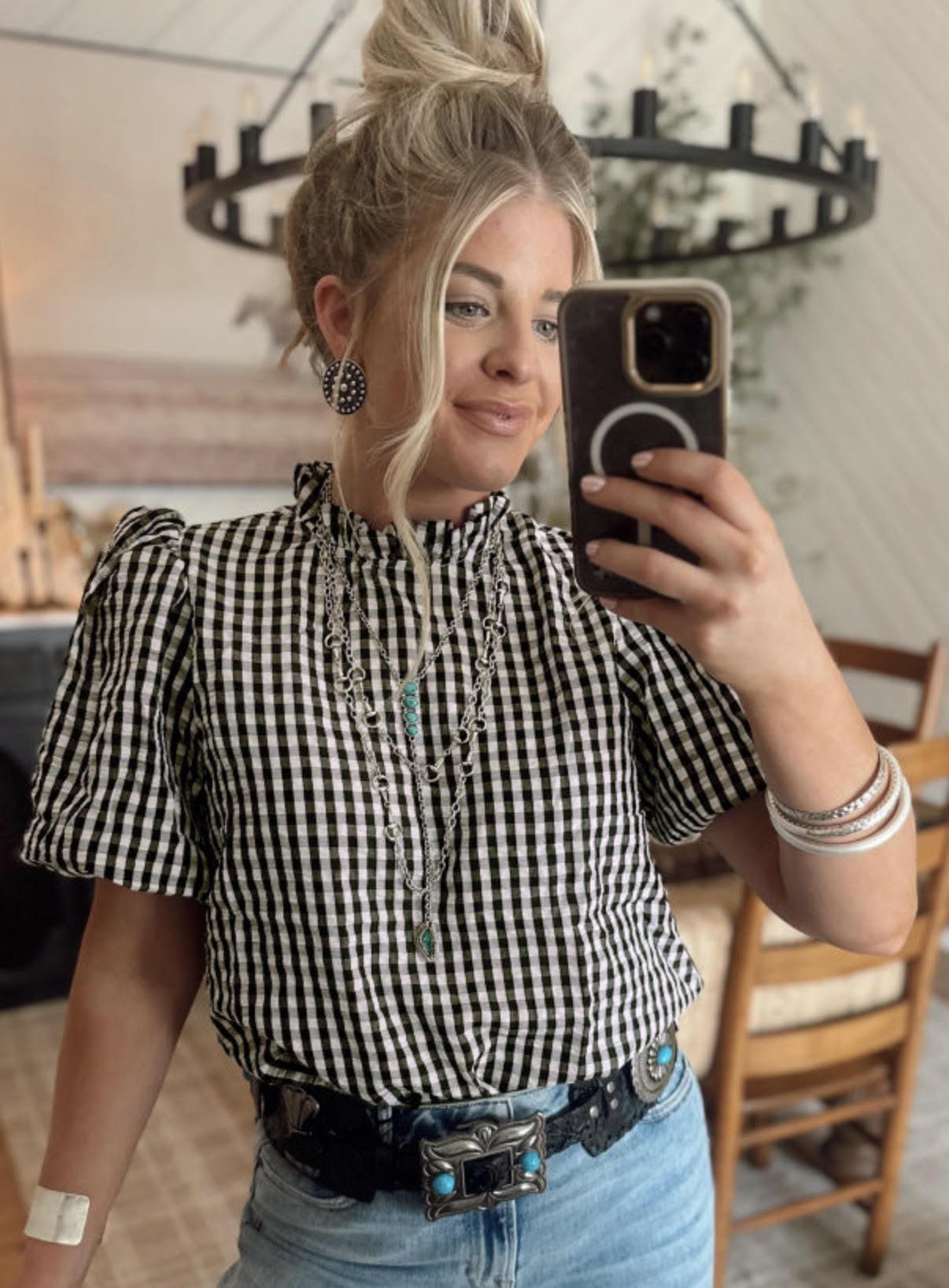 Women's Black and White Checkered Shirt