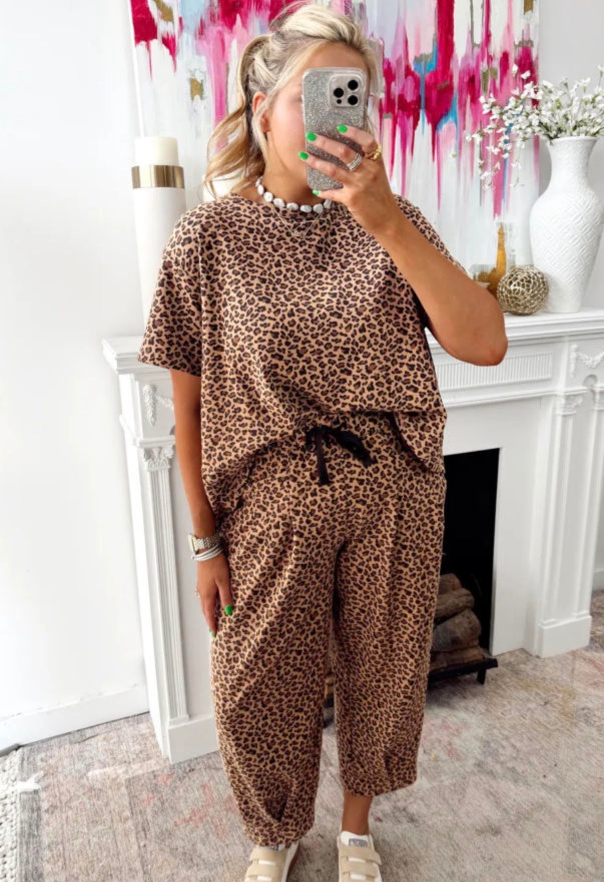 Leopard short sleeve barrel pant set
